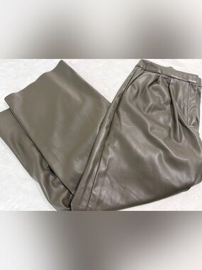 Express Black Faux Leather Wide-Leg Pants Army Green/Olive Brown - NWOT